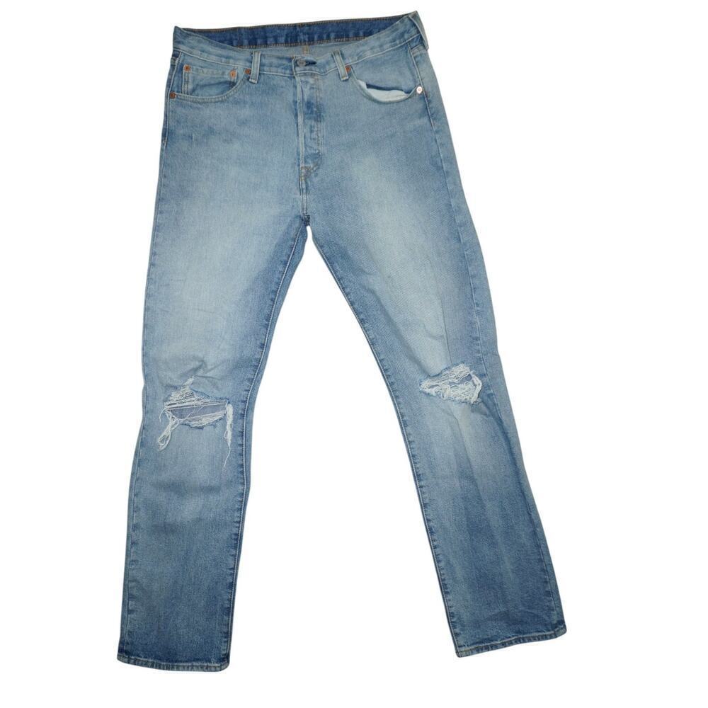 Levi’s 501 Distressed Button-Fly Jeans – 34x34 – Light Wash